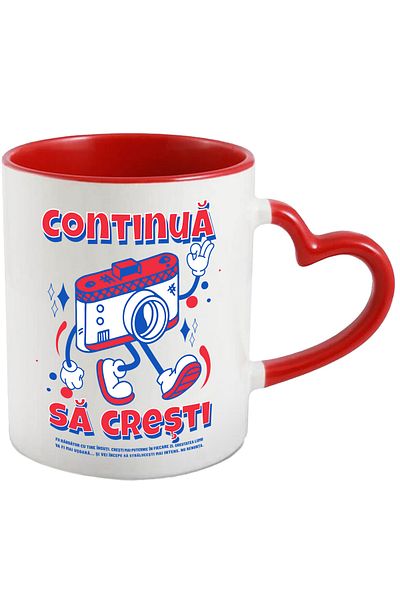 StoryGift Romania Walking camera mug, text keep growing, 330ml, Ceramic with Ini Handle, With, STG