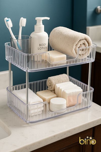Bino 2 Tiers Transparent Bathroom Organizer Multi-Purpose Organizer Makeup Stand Soap Toothbrush Towel Cream Holder