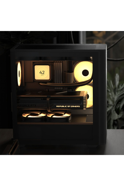 AEROCOOL D501A Black 4x12cm A-RGB Fanlı, Ahşap Ön Panel Detaylı, Tempered Cam Yan ı (AE-D501A-BK)