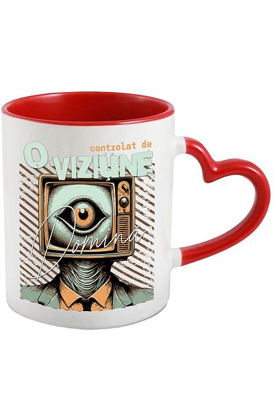 StoryGift Romania Viziunde digital common TV vintage mug, 330ml, Ceramic with Heart Handle, With, STG