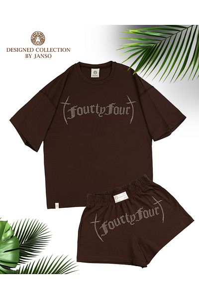 JANSO GROUP - Women Short Sleeve Tshirt - Shorts Suit Fourty Four Stone Print Oversize