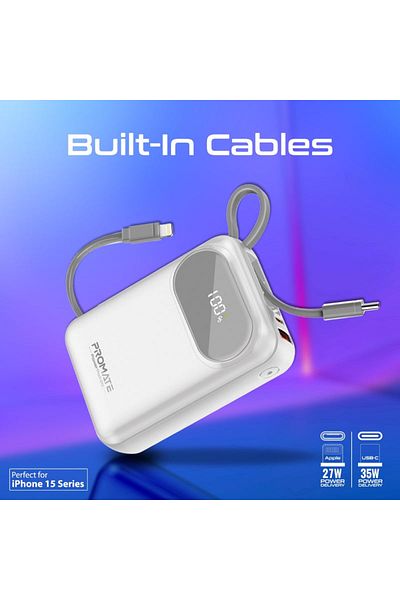 Promate Ultra-Fast™ Ultra-Compact Power Bank 35W 20000mAh - White - PowerPod-20