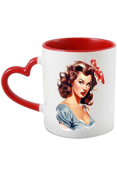 StoryGift Romania Mug with a woman with brown hair, illustration, retro style, old, old fashioned, tri, With ,STG