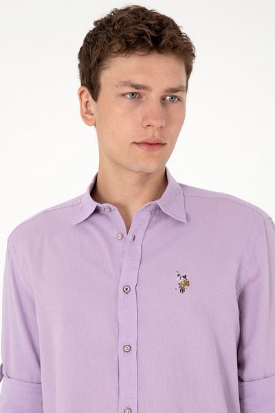 U.S. Polo Assn. Ανδρικό λιλά μακρυμάνικο πουκάμισο Basic 50297868-VR034