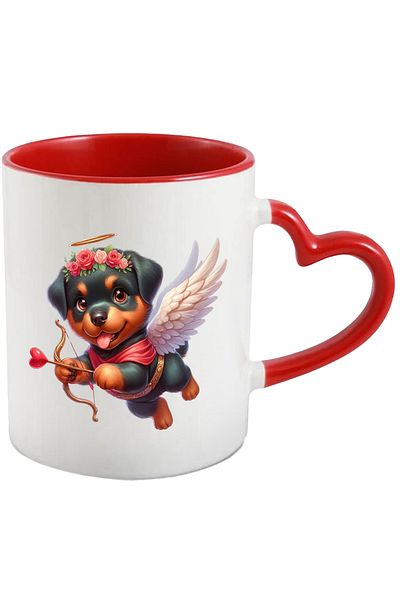 StoryGift Romania Mug with a Rottweiler puppy Cupid shooting a bow | illustration | arrow, With ,STG