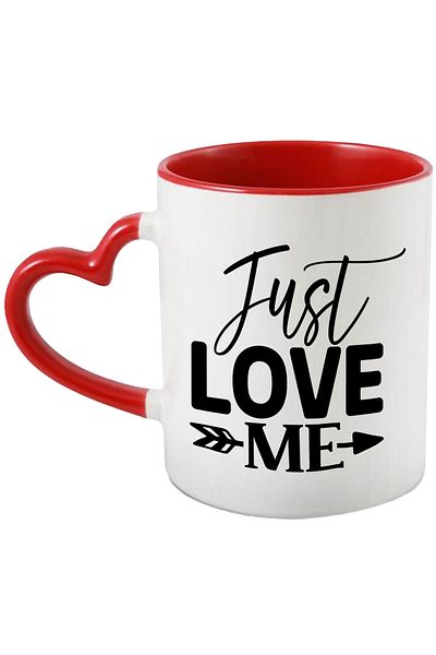 StoryGift Romania Mug with the "order" in English "Just love me" - love with Red Heart Handle, With M,STG