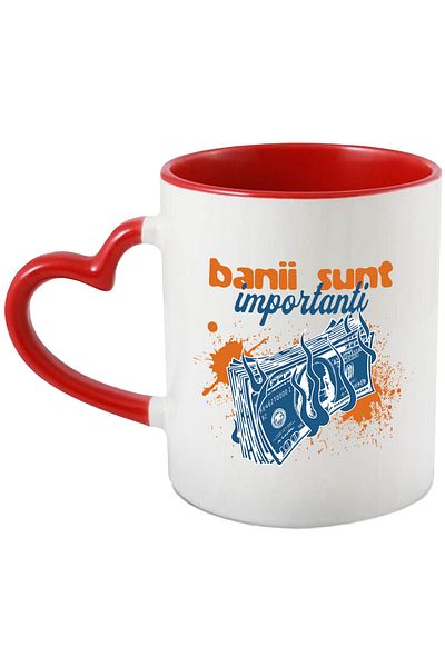 StoryGift Romania Mug stack of money in flames text money is important, 330ml, Ceramica cu Man, Cu, STG