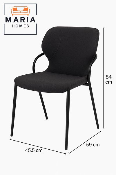 MARIA HOMES Modern Black Fabric Dining Chair with Curved Back – Comfortable Padded Seating