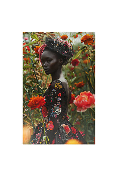 StoryGift Romania Tablou Canvas: Model Feminin Mulatru Din Profil În Lan Cu Flori Colorate- Fotografie Artistică