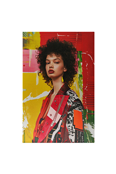 StoryGift Romania Tablou Canvas Sacou De Femeie Colorat Abstract, Păr Creț Și...