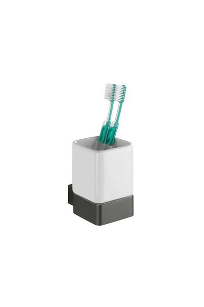 Saban Wall Mounted Toothbrush Holder – Dark Grey with Aluminum Holder, Ceramic Bottle