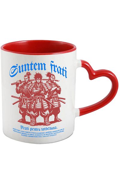StoryGift Romania Samurai Mug Brothers Loyalty Family Mutual Care, 330ml, Ceramic with Handle, With, STG