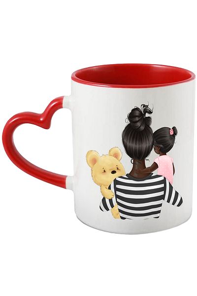 StoryGift Romania Mug with a black mother holding her little girl, illustration, teddy bear, With ,STG