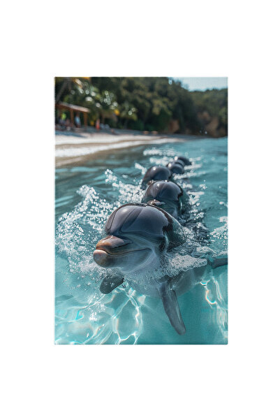 StoryGift Romania Tablou Canvas Șirul De Delfini De La Marginea Mării Plajă C...