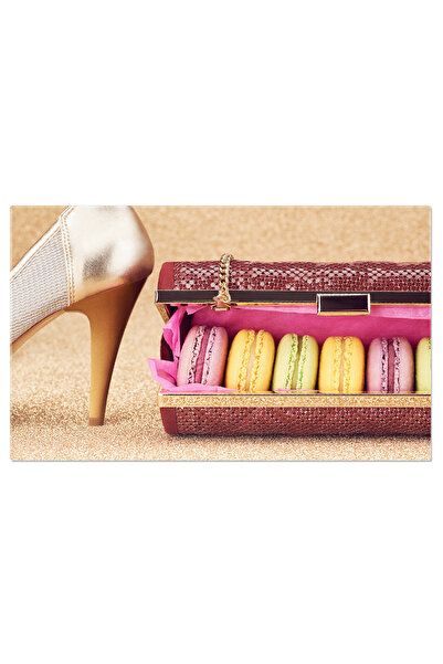 StoryGift Romania Tablou Canvas Macarons Intro Geanta De Mana La Moda, Impreuna Cu Pantofi Cu Tocuri O Compoziti