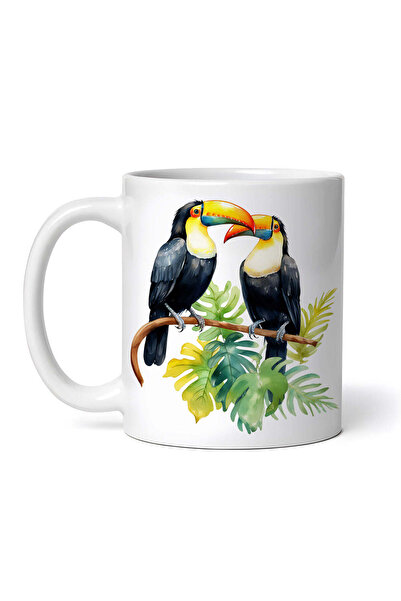 OEM Cană albă personalizată, Papagali Toucan pe o creangă cu frunze, INOVATIX...