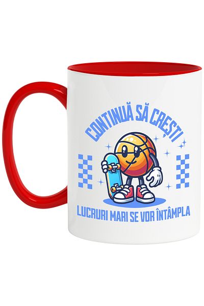 StoryGift Romania Basketball mug with skateboard board message KEEP GROWING THINGS MA, With ,STG