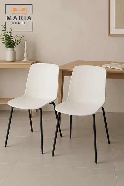 MARIA HOMES Modern White Plastic Dining Chair with Metal Legs – Minimalist Ergonomic Chair for Home or Café