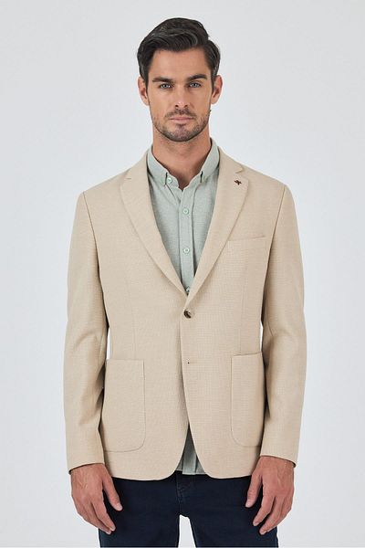 İmza Jachetă slim fit, flexibilă, casual, cu 2 nasturi, bej deschis, mono guler 1002250123