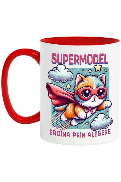 StoryGift Romania Super Model Mug, Superhero, Heroine By Choice, 330ml, Ceramic with Red Handle, With Ma,STG
