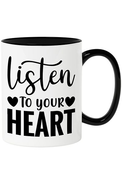 StoryGift Romania Mug with hearts and the text "Listen to your heart" - listen to your heart with Handle N, Cu, STG
