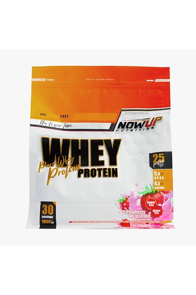NOWUP NUTRITION 100% Whey Protein Powder 1050 Gr |   Strawberry Flavored |   Muscle Development |   25g Protein