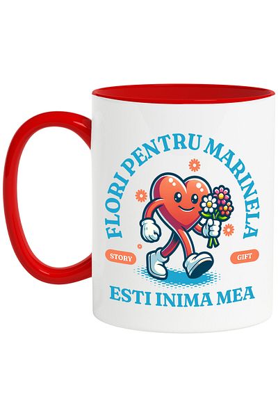 StoryGift Romania Mug with a cheerful heart with a bouquet of flowers Text Flowers for Marinela My heart, What, With, STG