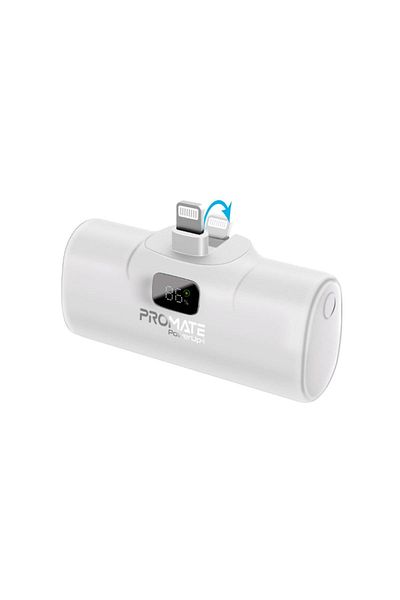 Promate PowerUp-i Power Bank 5000mAh with Fast Charging and Built-in Lightning Connector - White