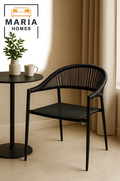 MARIA HOMES Modern Black Outdoor Rope Chair – Breathable Mesh Seat for Patio or Balcony