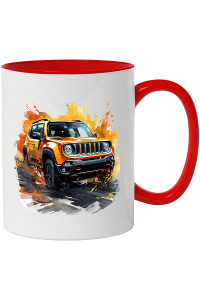 StoryGift Romania Mug With Car, Jeep Renegade, Wheels, Paint, Water, Headlights, Multicolor 330 ml, Sky, With ,STG