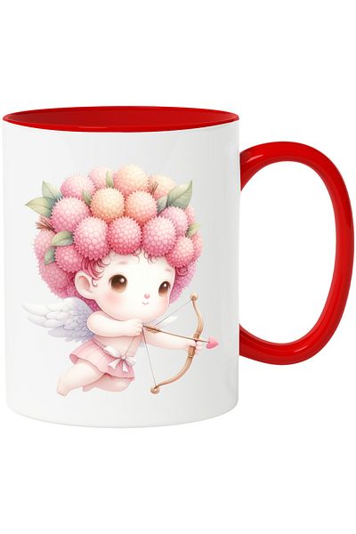 StoryGift Romania Mug with a baby Cupid shooting a bow | illustration | strawberries on the head | ari, Cu,STG