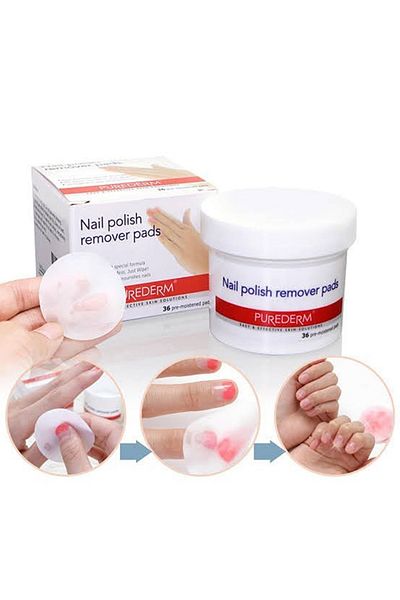 Purederm Nail Polish Remover Pads – Acetone-Free, Moisturizing Formula for Gentle Nail Care