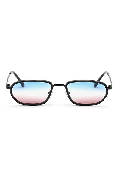 Angel Eyes Minimal Geometric Design Black Frame Blue Double Color Glass Sunglasses Women%Men Ce Certificated