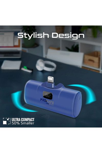 Promate PowerUp-i Power Bank 5000mAh with Fast Charging and Built-in Lightning Connector - Blue