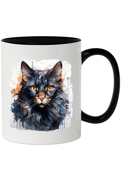 StoryGift Romania Mug With Cat, Animal, Paint Drops, Watercolor, Multicolor 330 ml, Ceramic, With ,STG
