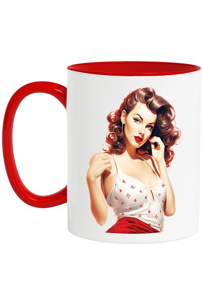 StoryGift Romania Mug with a beautiful woman, illustration, retro style, old, old fashioned, village hair, With ,STG