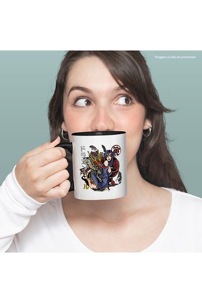 StoryGift Romania Cana Ilustratie Anime, Dragon, Fata, Simboluri, 330 ml, Ceramica cu Maner Negru, Cu M,STG