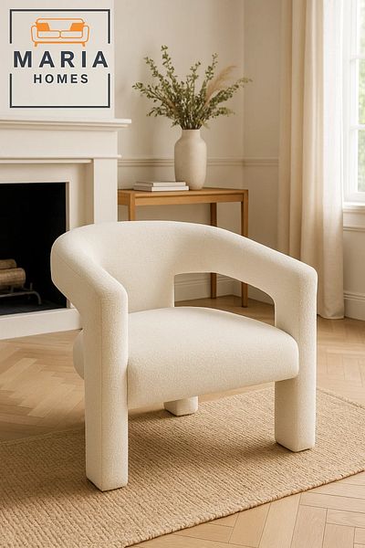 MARIA HOMES Modern White Bouclé Accent Chair – Cozy & Contemporary Armchair for Home or Office