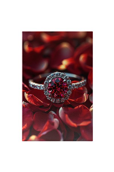 StoryGift Romania Tablou Canvas Inel Pretion Din Aur Cu Un Safir Rosu, Diamante, Inel De Logodna De Lux Scump Pe