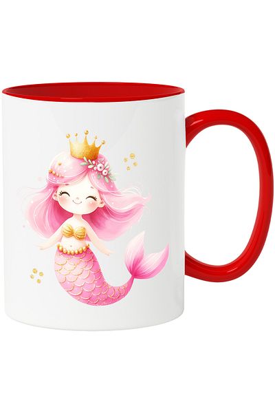 StoryGift Romania Little Mermaid Mug | illustration | gold crown | pink hair | water | sea | being, With ,STG