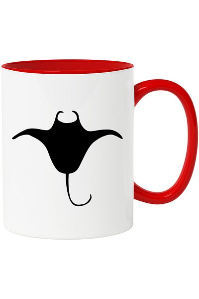 StoryGift Romania Mug with a sea cat - water with Red Handle, With Red Handle STG ,STG ,STG