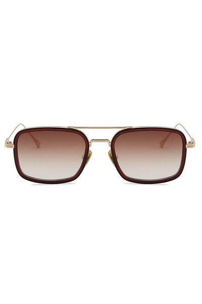 TomyHelf Rectangle Design Gold Frame Brown Glass Sunglasses for Women&Men Ce Certified Uv400
