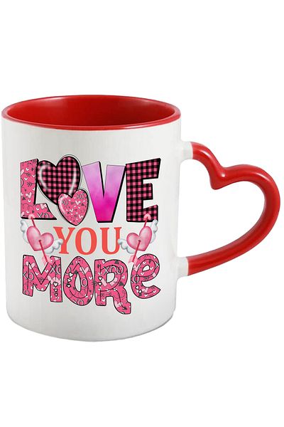 StoryGift Romania Mug with the message "Love you more", hearts, love you more, pink, arrows, Valentine, With, STG