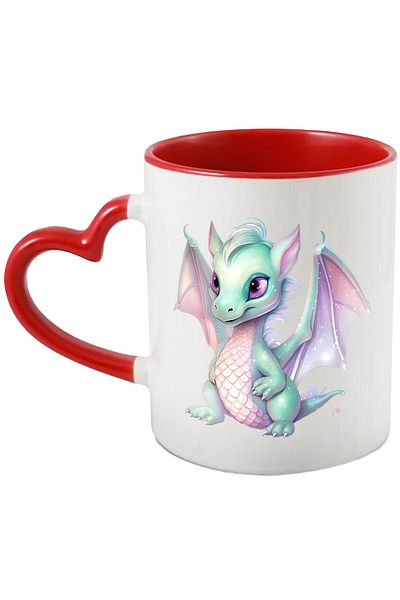 StoryGift Romania Mug with a baby dragon | illustration | scales | green | shiny | for coffee, With ,STG