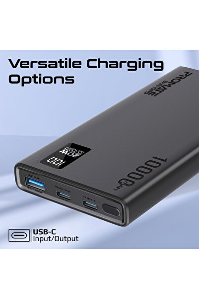 Promate باور بانك بروميت بولت-10PD مع شحن PD بقوة 20 وات، ومنفذي USB-C، ومنفذ USB-A بقوة 22.5 وات - أسود