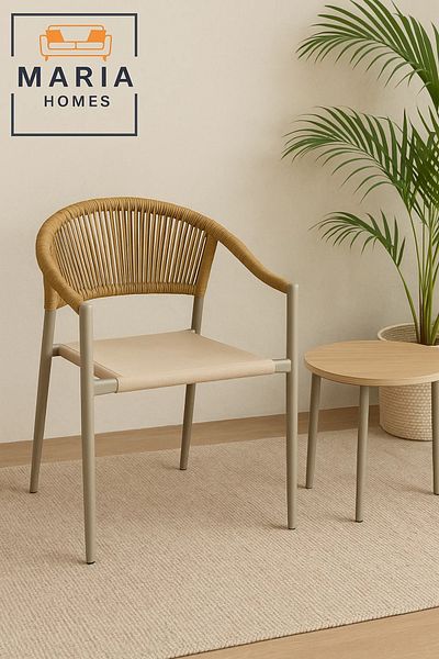 MARIA HOMES Outdoor Rope Chair in Beige and Brown – Breathable Mesh Seat for Patio or Garden