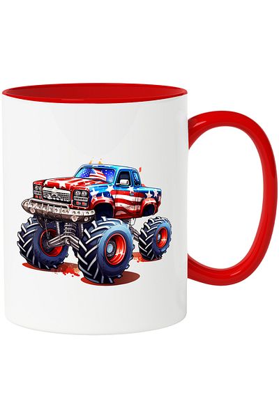 StoryGift Romania Mug with a monster truck | monster truck | illustration | American flag | wheels, With ,STG