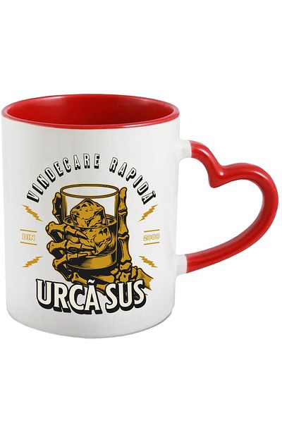 StoryGift Romania Quick Healing Mug, Climb Up Alcohol Glass, 330ml, Ceramic with Heart Handle, With, STG
