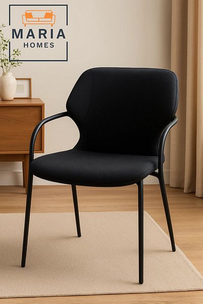 MARIA HOMES Modern Black Fabric Dining Chair with Curved Back – Comfortable Padded Seating