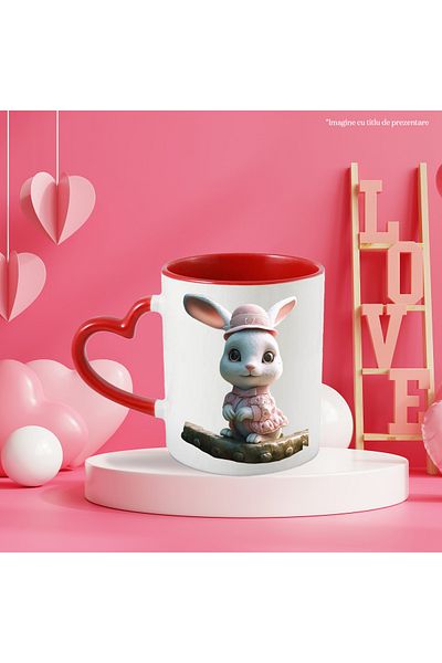 StoryGift Romania Mug With White Rabbit Dressed in Pink Dress, Adorable, Fluffy, Furry,,Ceramic, , With ,STG
